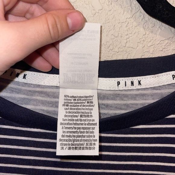 Pink Victorias Secret Navy And White Striped T Shirt Cotton Size Medium - Picture 6 of 6